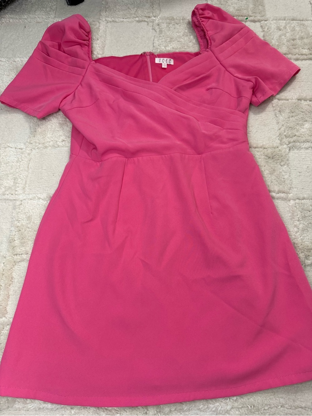 TCEC Hot Pink Puff-Sleeve V-Neck Mini Dress Size Large